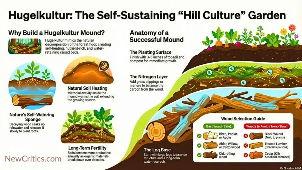 Hugelkultur Gardening Guide Infographic